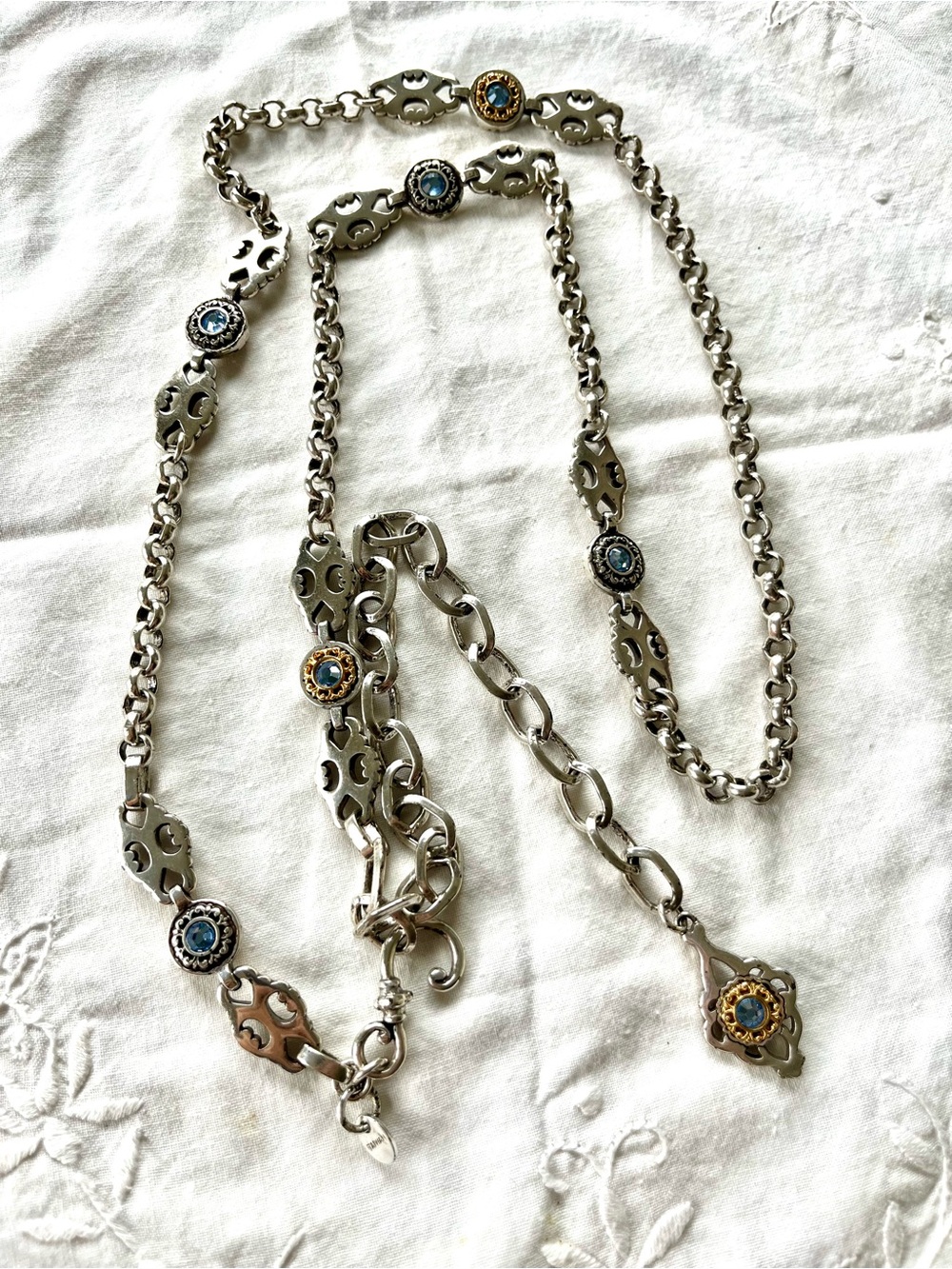 Brighton Silver Tones Belt with Blue and Gold and silver 2 tone Accents